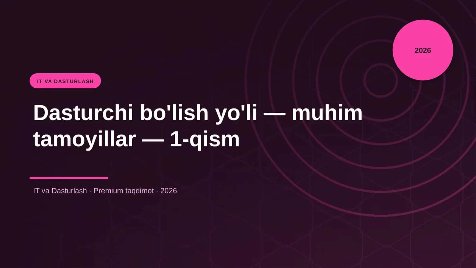Dasturchi bo'lish yo'li — muhim tamoyillar — 1-qism