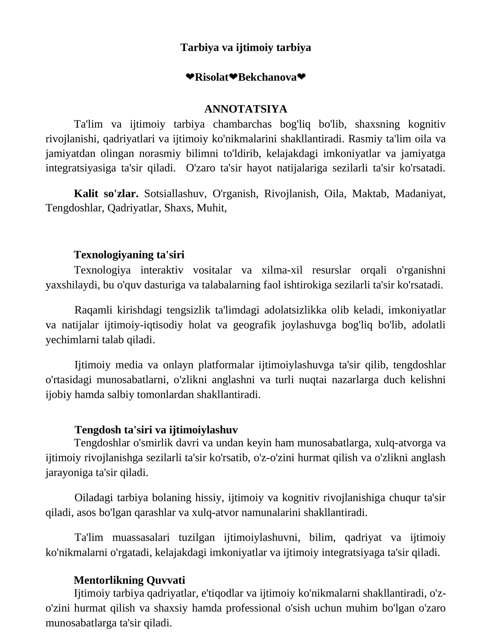 Tarbiya va ijtimoiy tarbiya