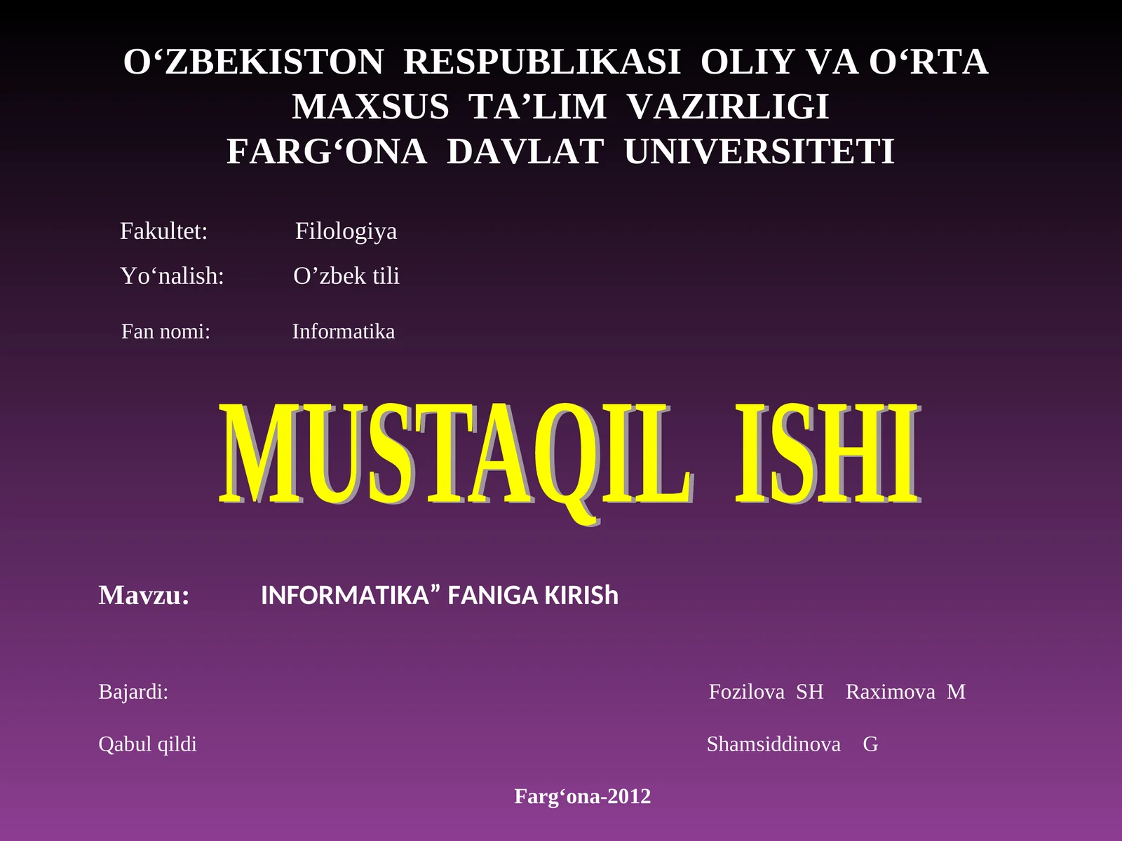 INFORMATIKA” FANIGA KIRISh