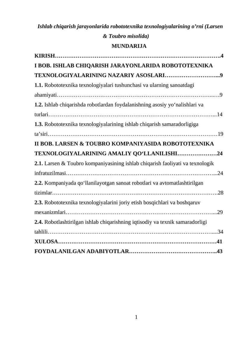 Robototexnika texnologiyalarining o’rni (Larsen & Toubro misolida)