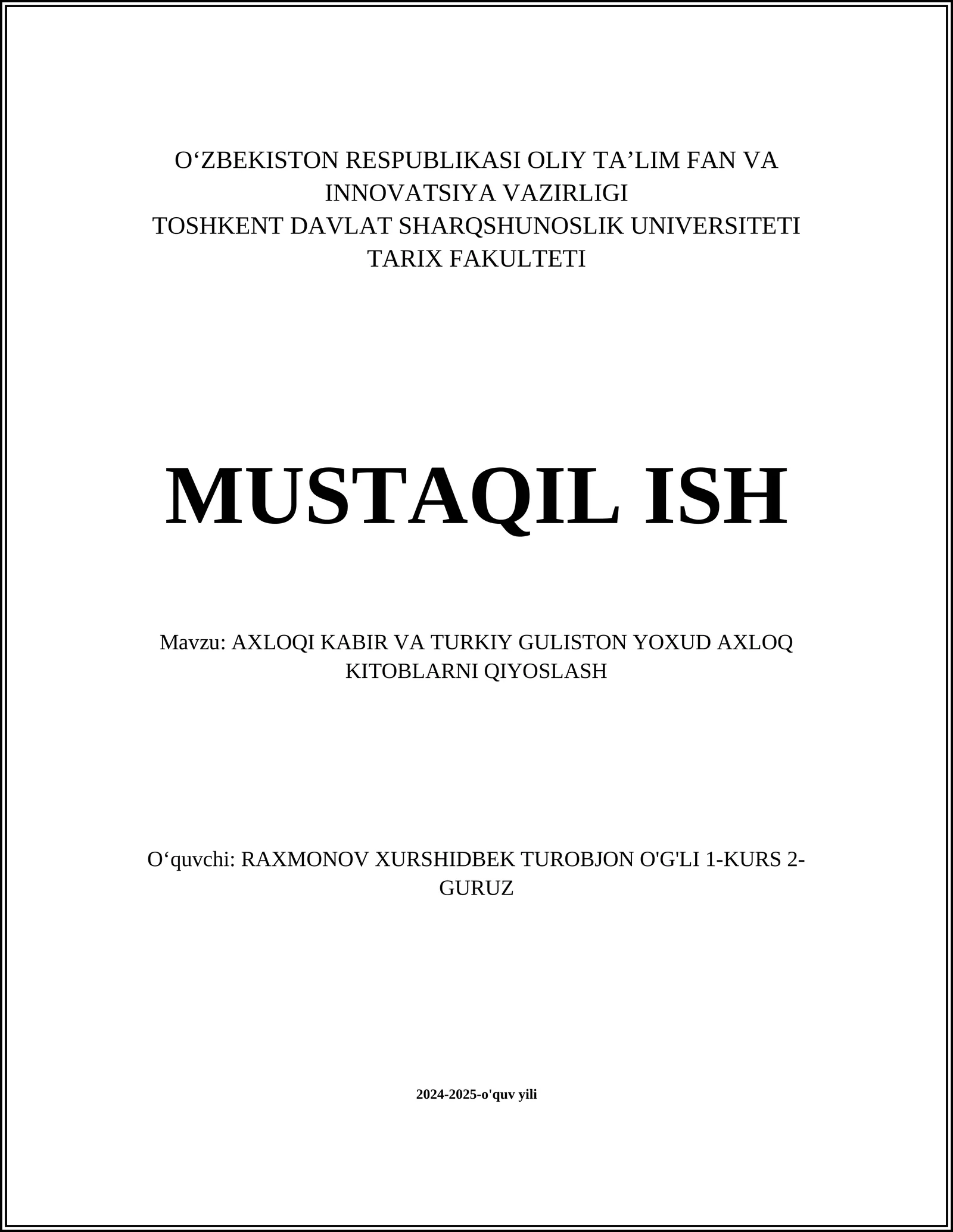 AXLOQI KABIR VA TURKIY GULISTON YOXUD AXLOQ KITOBLARNI QIYOSLASH