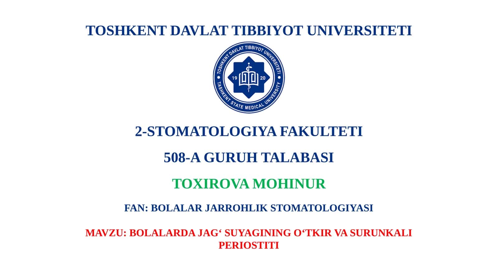 Bolalar Jag' Suyagining O'tkir va Surunkali Periostiti