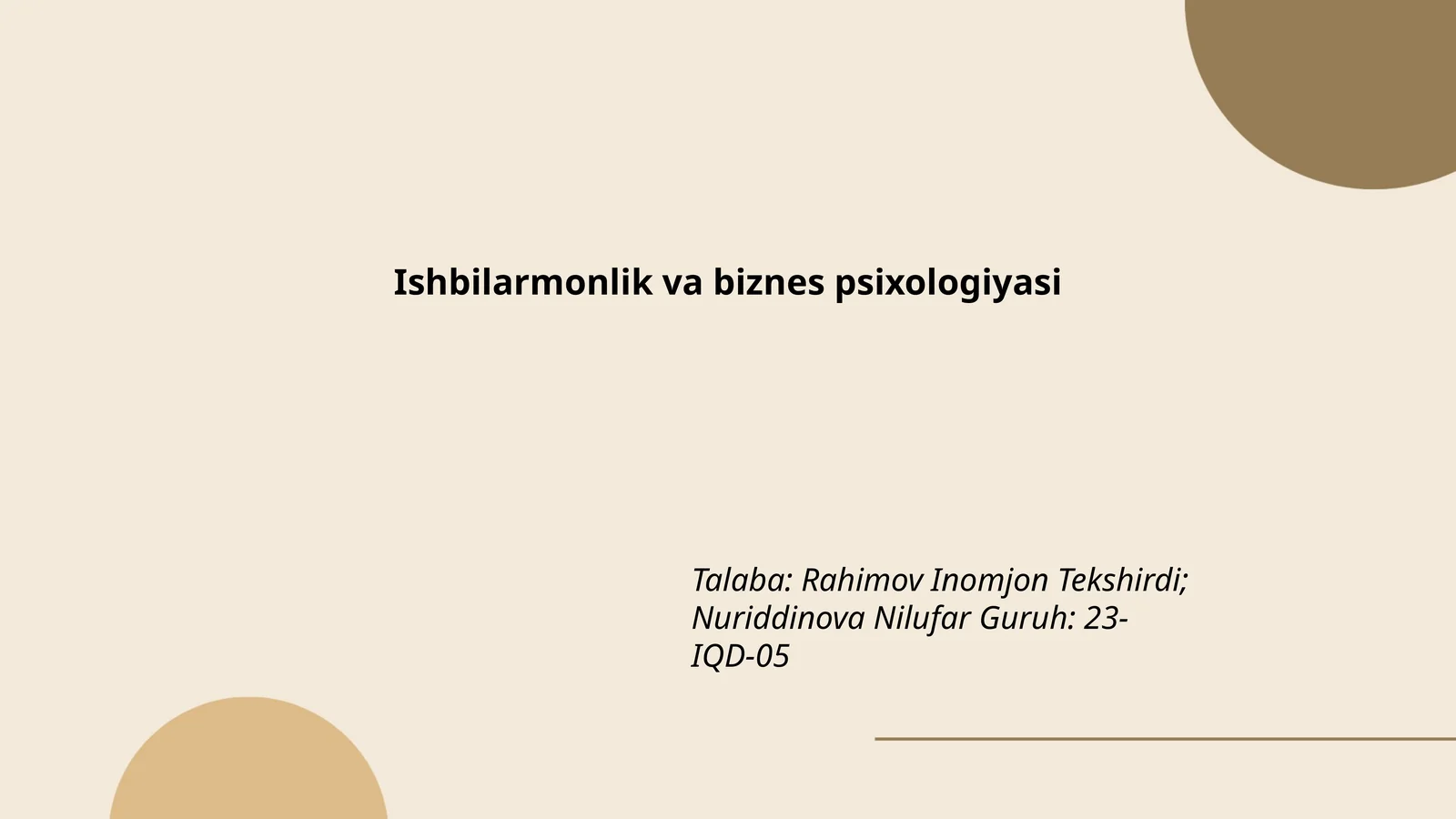 Ishbilarmonlik va biznes psixologiyasi