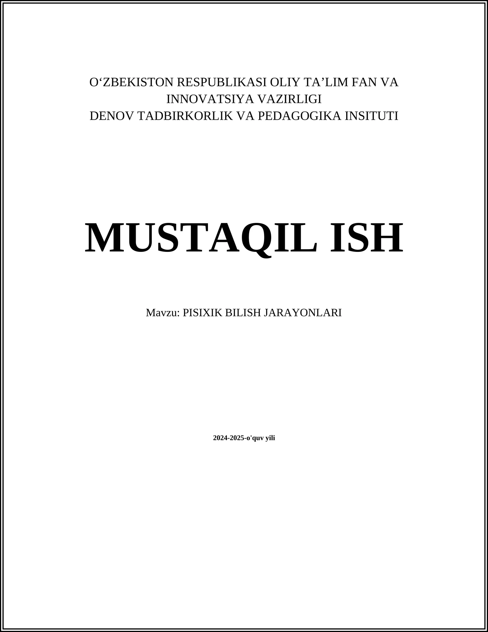 PISIXIK BILISH JARAYONLARI