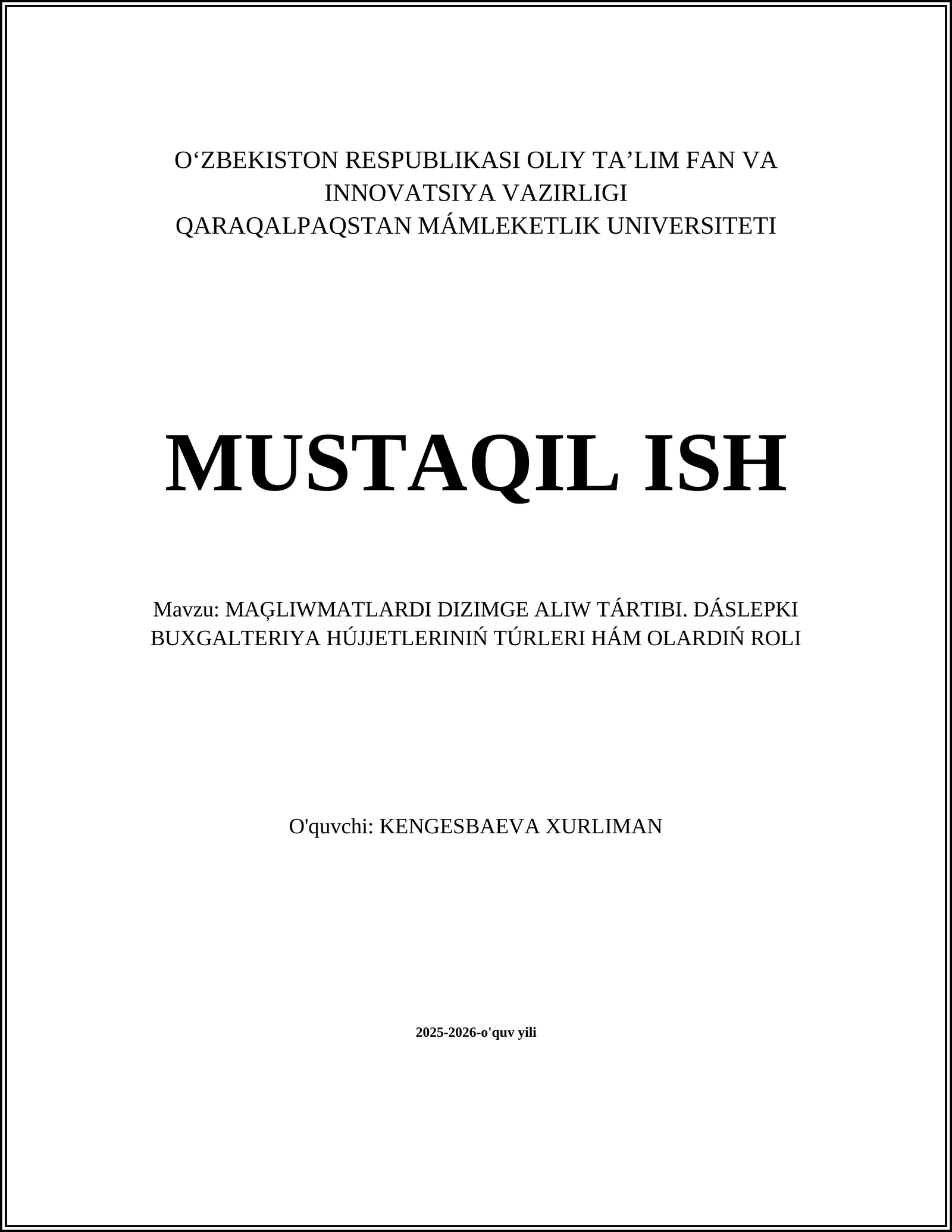 MAĢLIWMATLARDI DIZIMGE ALIW TÁRTIBI
