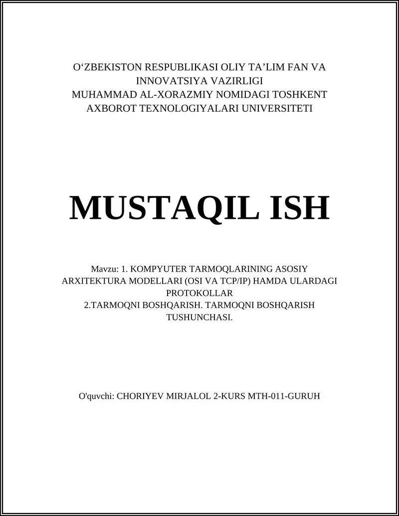 OSI va TCP/IP modeli