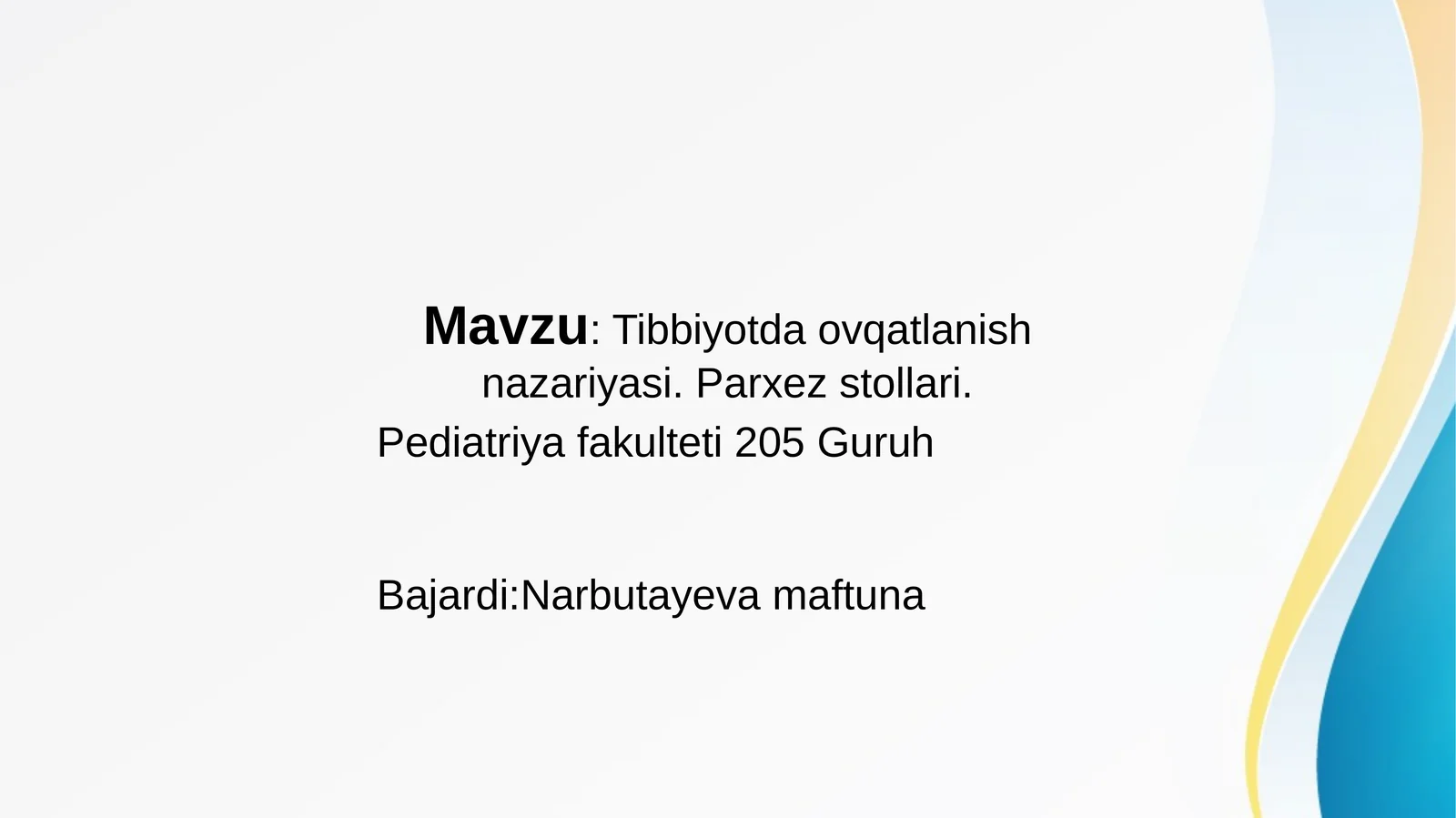 Tibbiyotda ovqatlanish nazariyasi. Parxez stollari