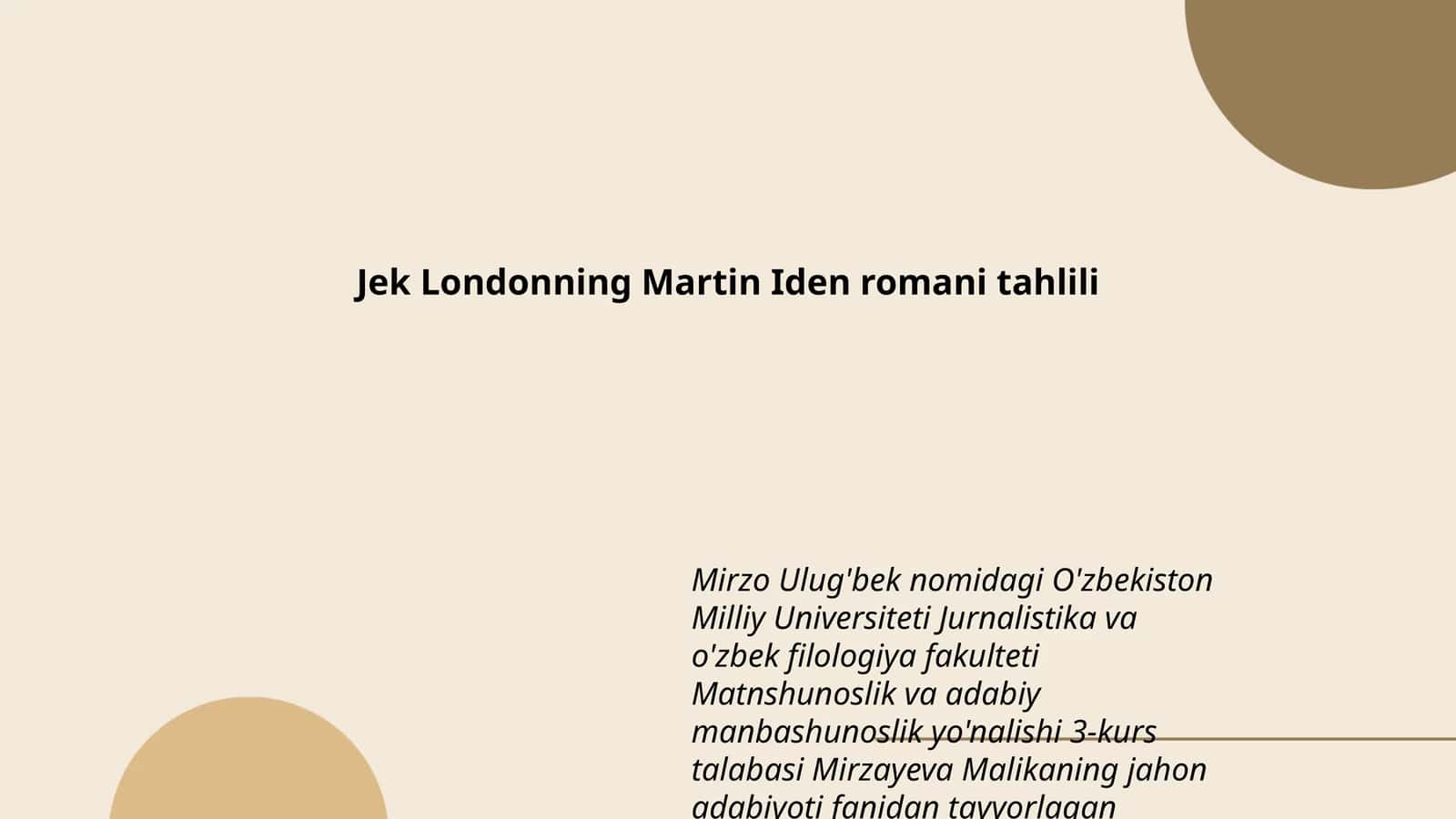 Martin Iden romanining tahlili