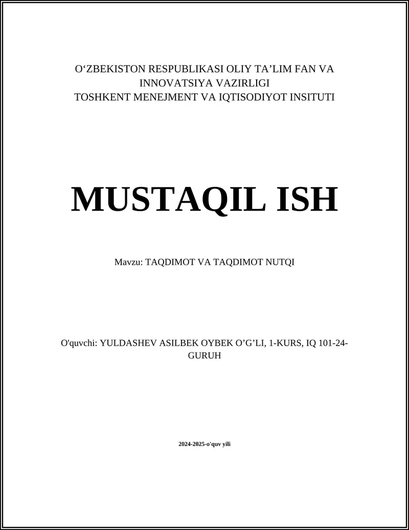 TAQDIMOT VA TAQDIMOT NUTQI