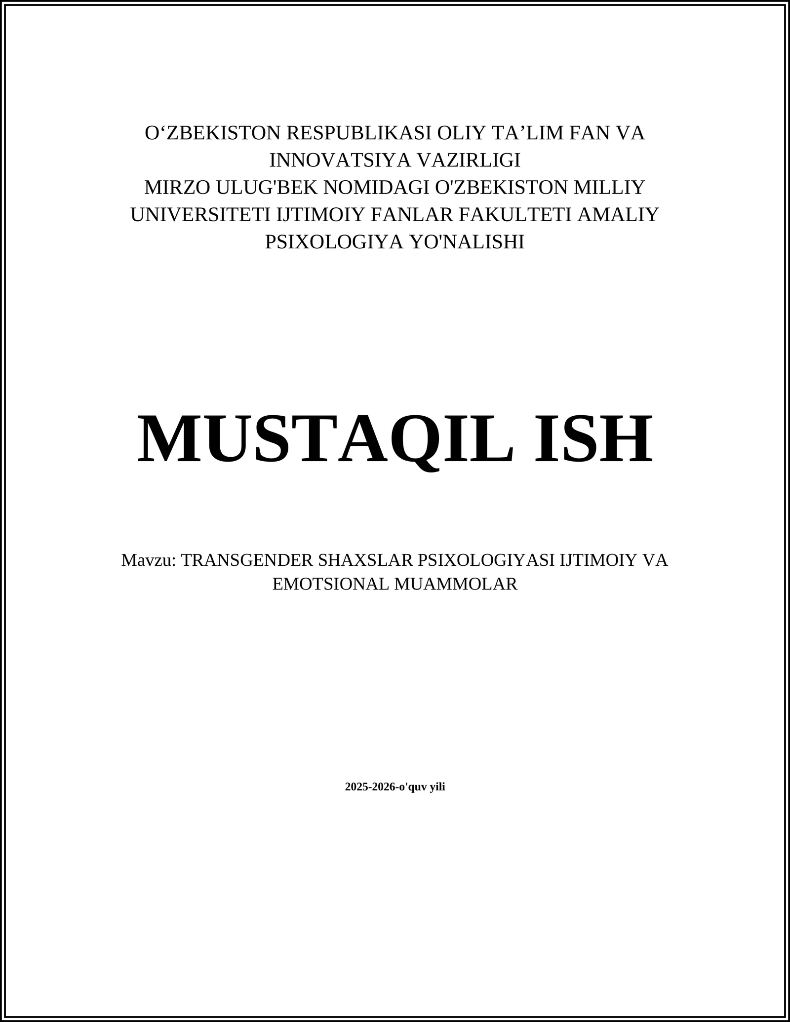 TRANSGENDER SHAXSLAR PSIXOLOGIYASI IJTIMOIY VA EMOTSIONAL MUAMMOLAR