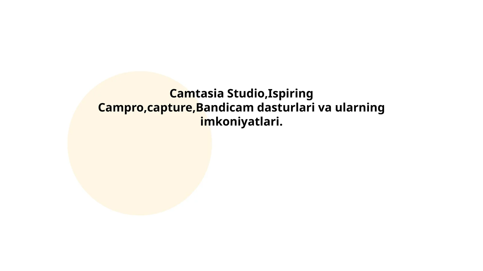Camtasia Studio,Ispiring Campro,capture,Bandicam dasturlari va ularning imkoniyatlari