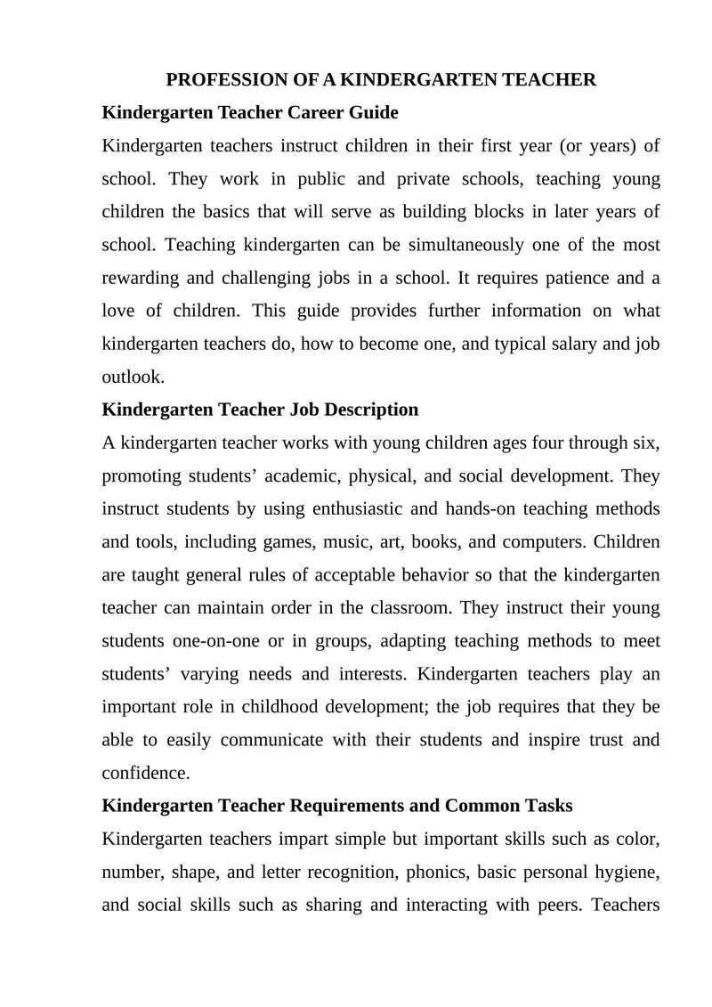 Kindergarten Teacher Career Guide