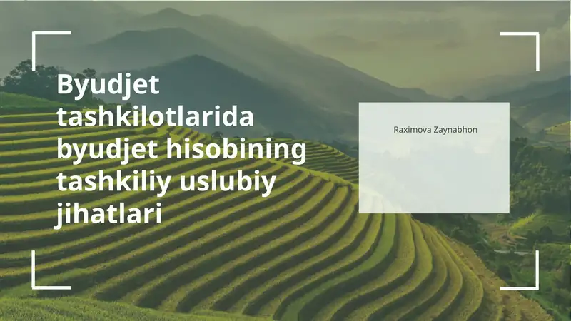 Byudjet tashkilotlarida byudjet hisobining tashkiliy uslubiy jihatlari