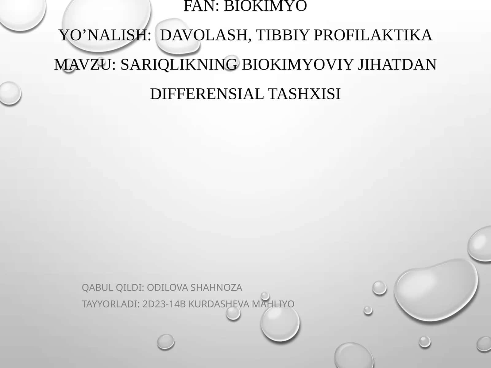 Sariqlikning biokimyoviy jihatdan differensial tashxisi