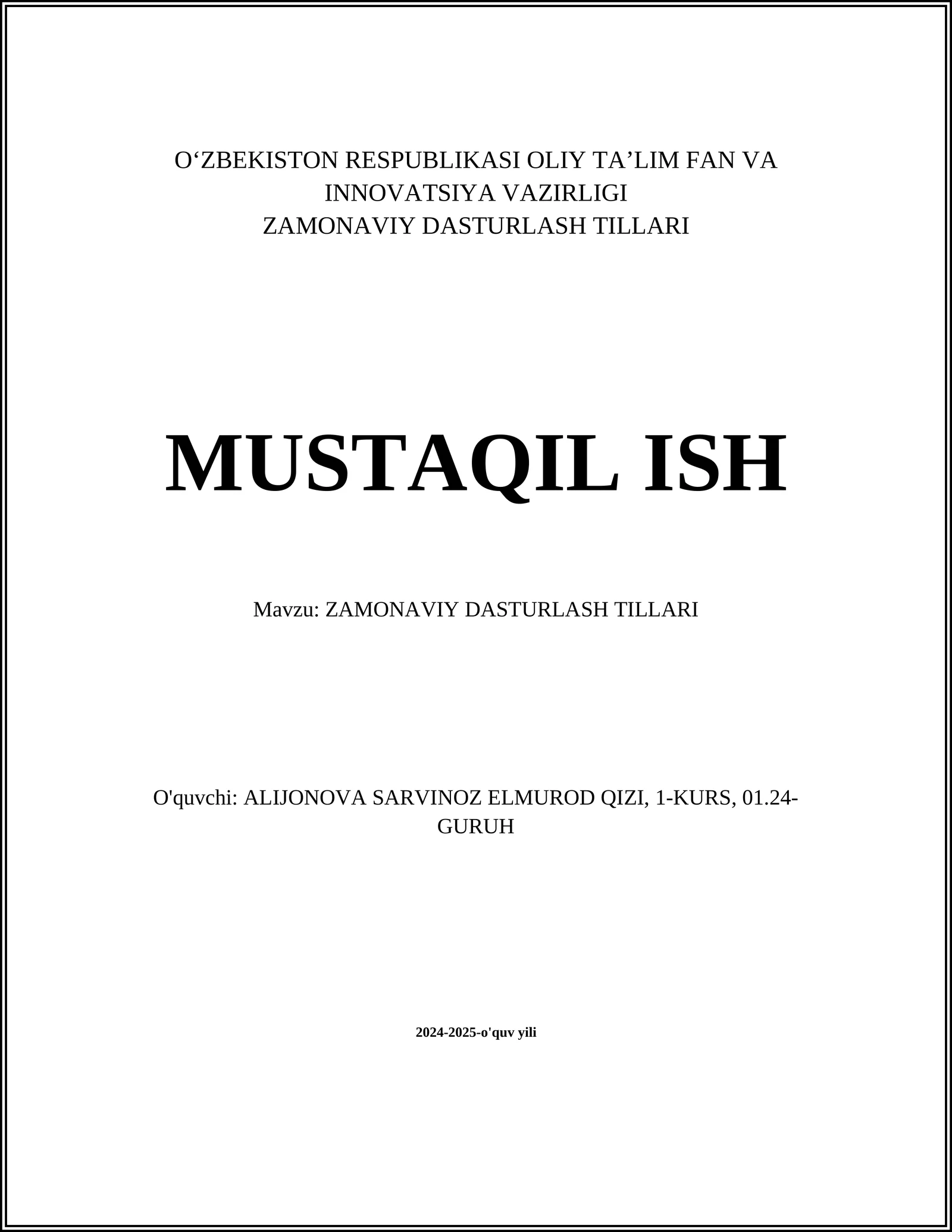 ZAMONAVIY DASTURLASH TILLARI