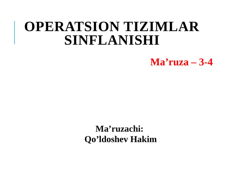 OPERATSION TIZIMLAR SINFLANISHI