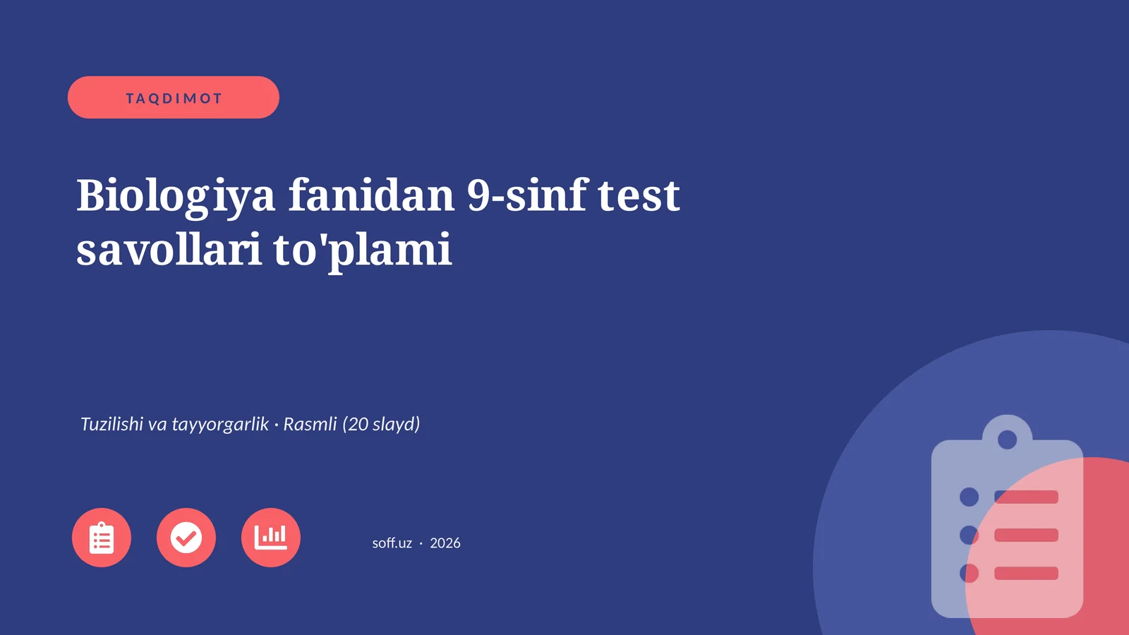 Biologiya fanidan 9-sinf test savollari to'plami