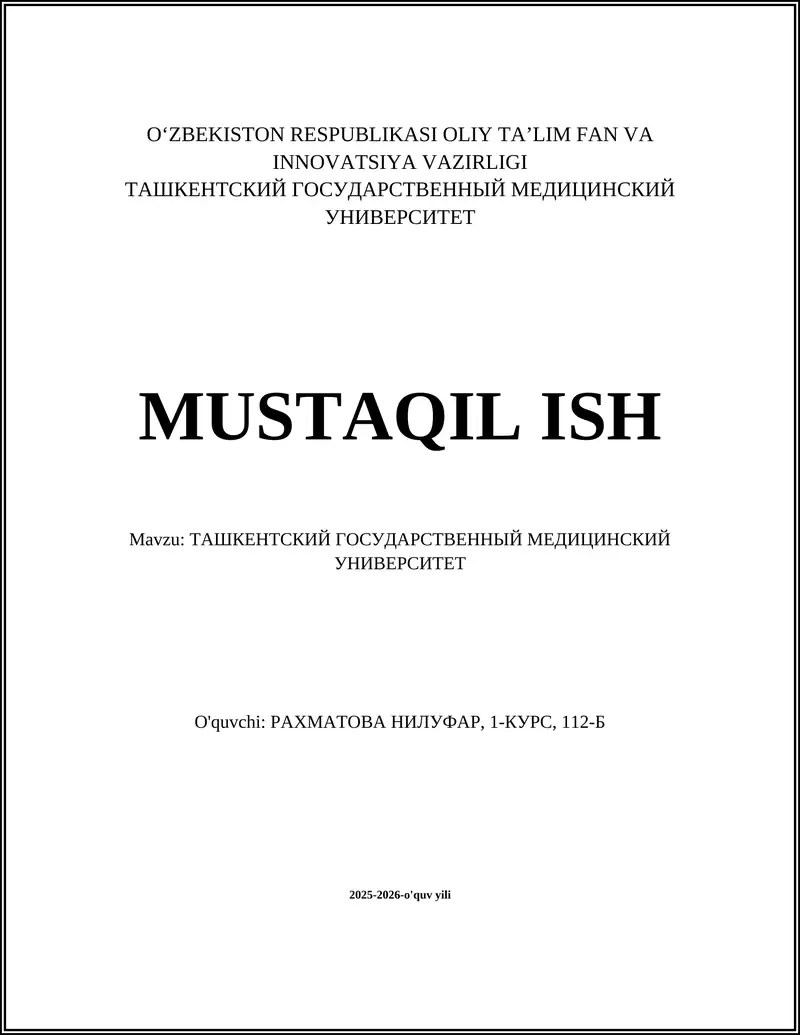 Toshkent Davlat Tibbiyot Universiteti
