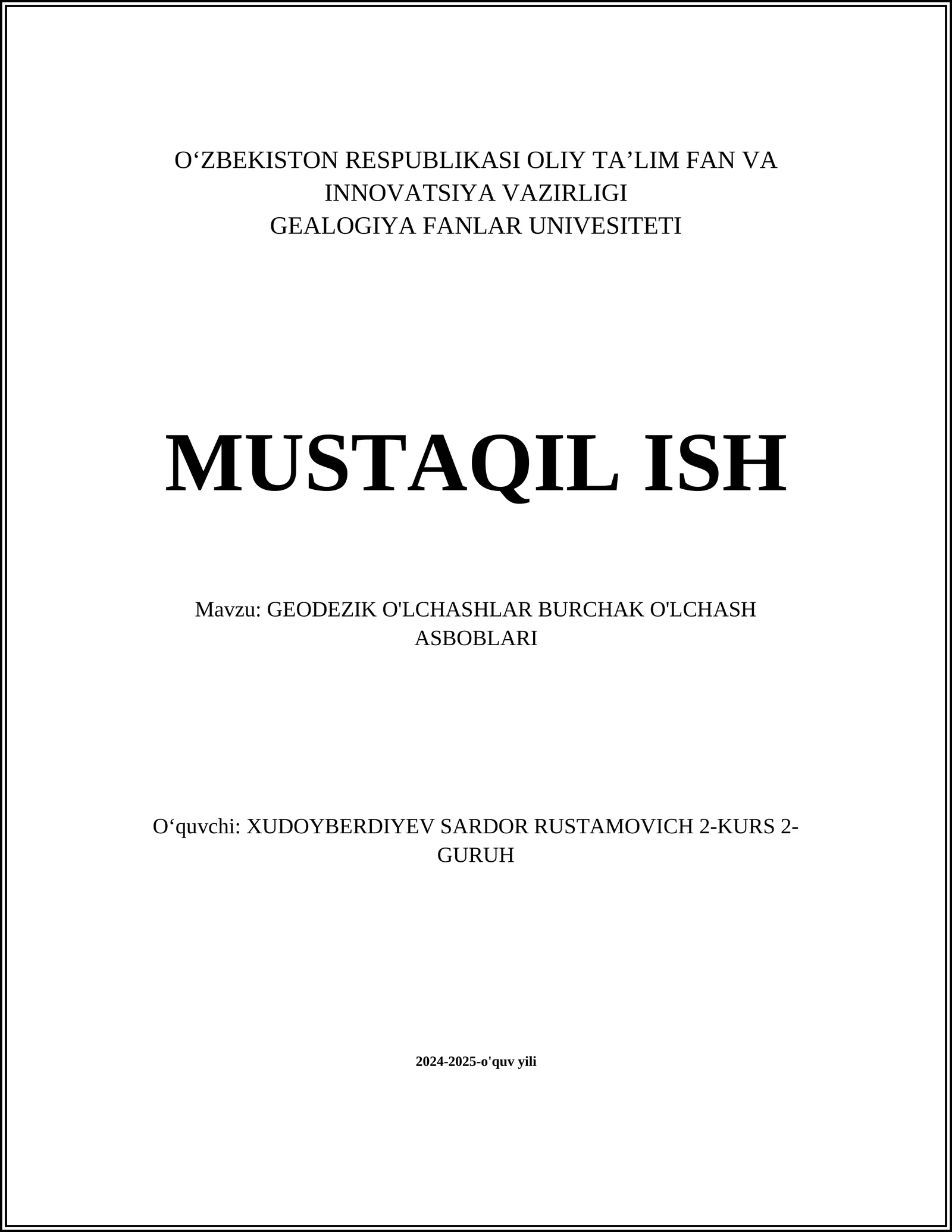 GEODEZIK O'LCHASHLAR BURCHAK O'LCHASH ASBOBLARI