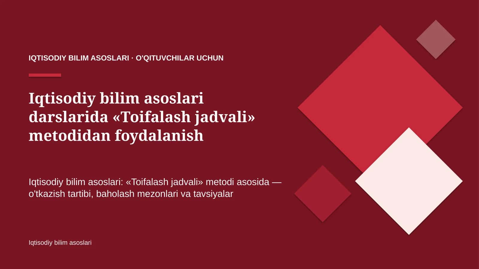 iqtisodiy bilim asoslari darslarida toifalash jadvali metodidan foydalanish 7323