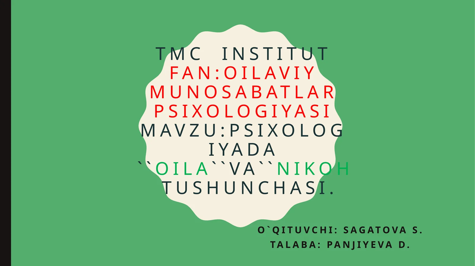 PSIXOLOGIYADA ``OILA``VA``NIKOHTUSHUNCHASI