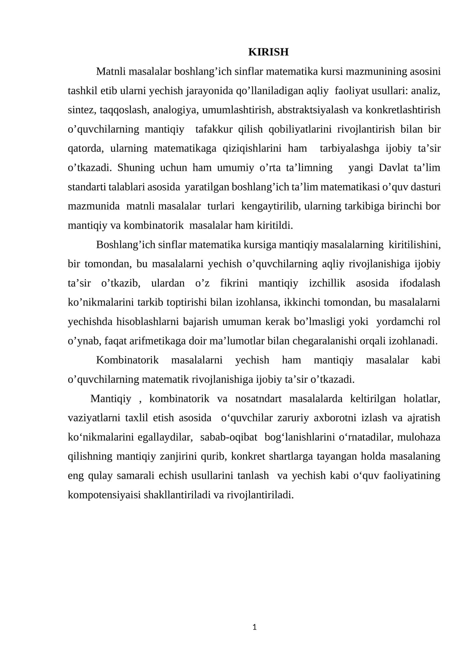 Boshlang'ich sinflar matematika kursi