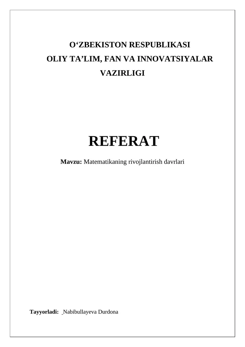 Matematikaning rivojlantirish davrlari