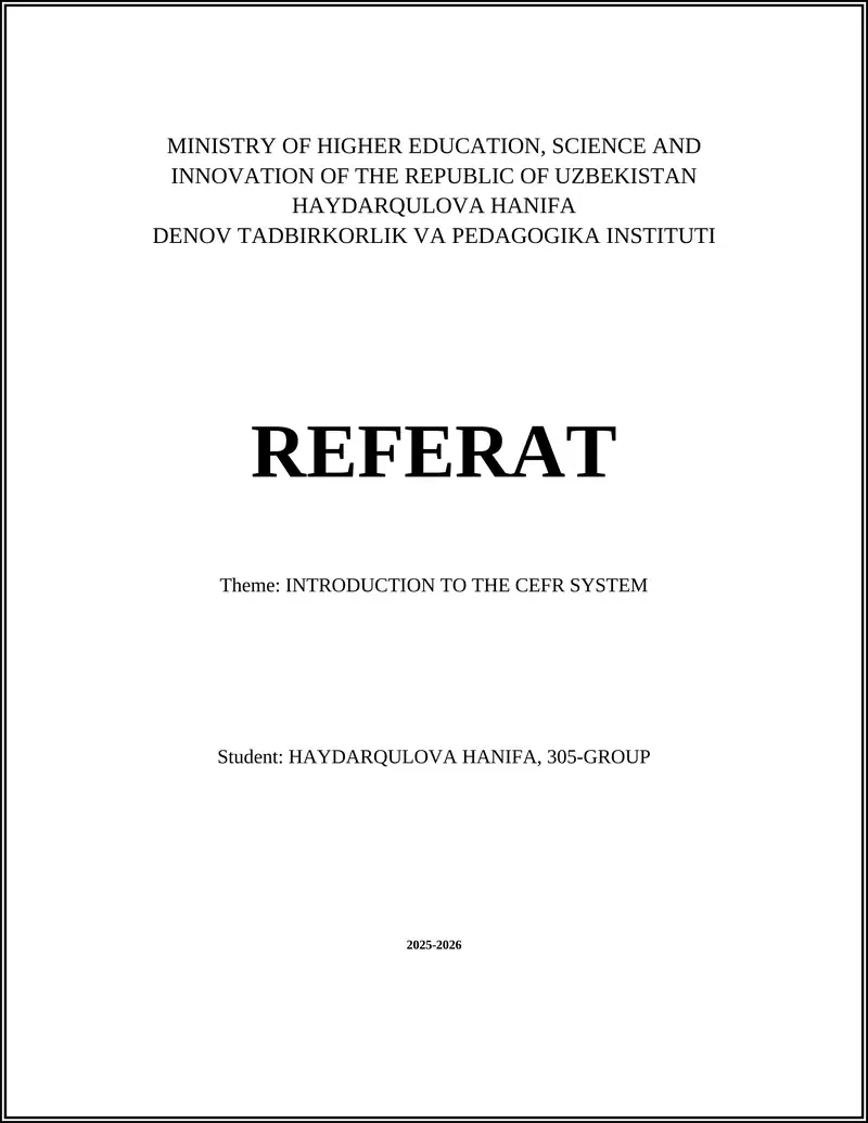 INTRODUCTION TO THE CEFR SYSTEM