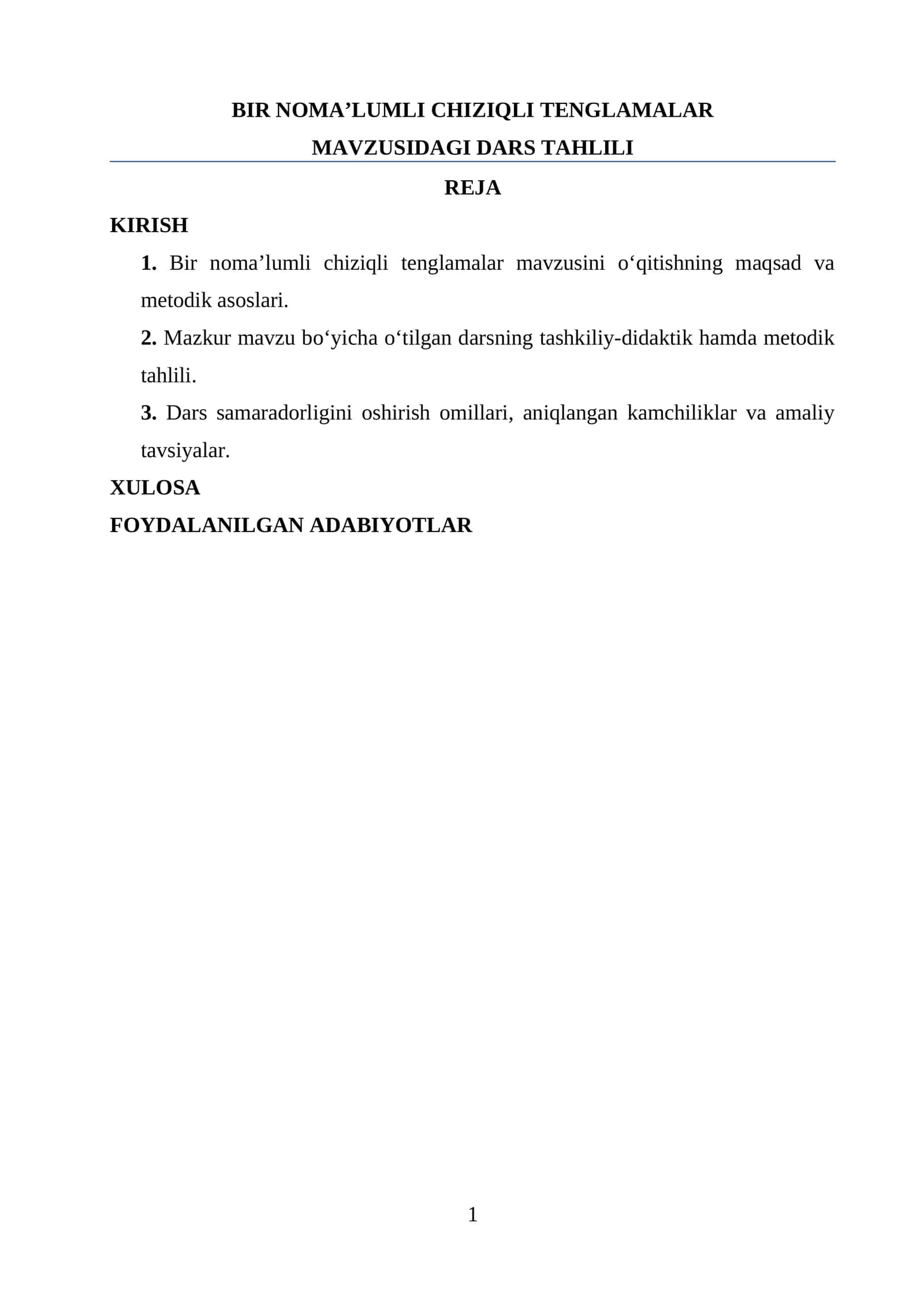 Bir noma’lumli chiziqli tenglamalar