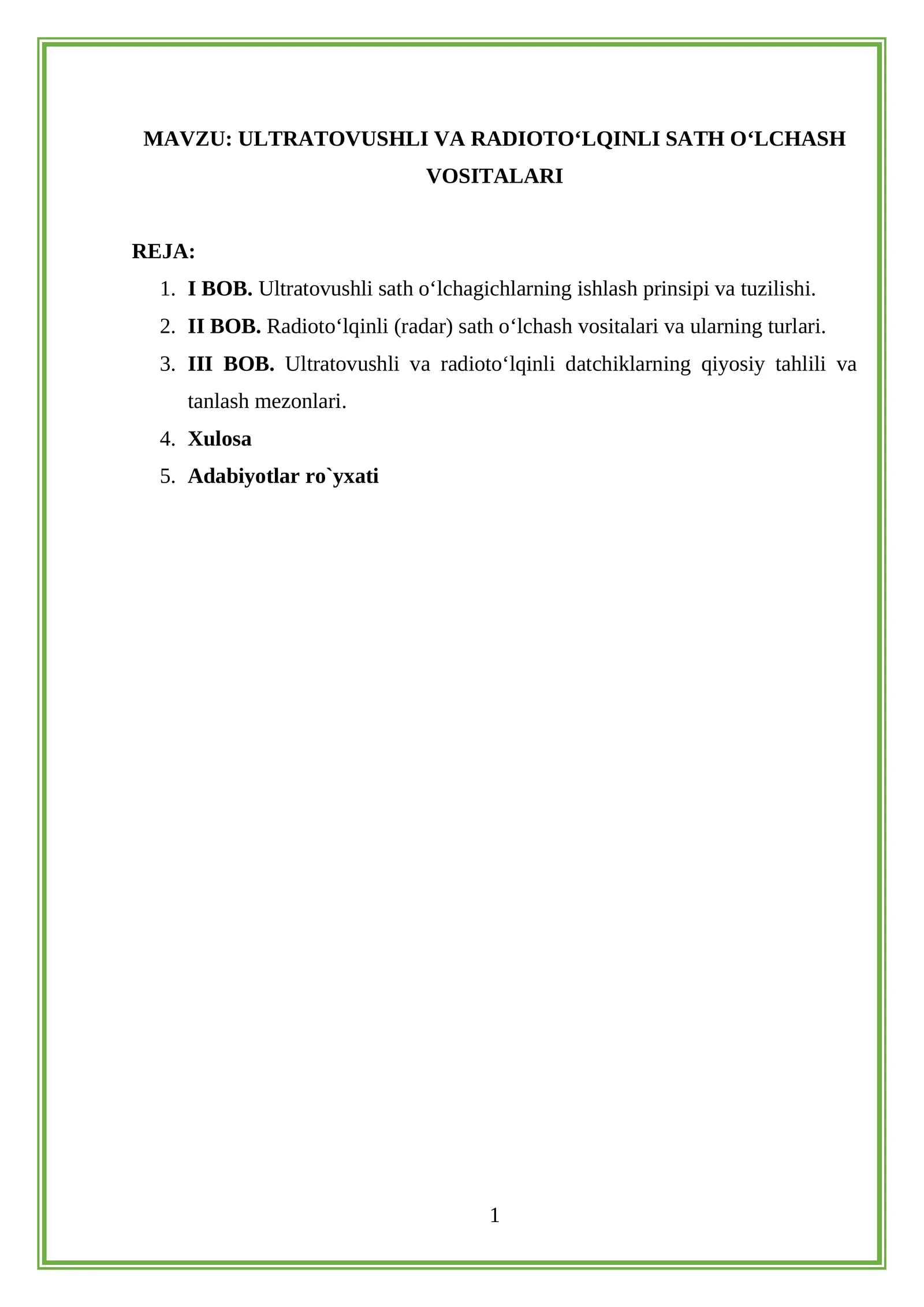 ULTRATOVUSHLI VA RADIOTO‘LQINLI SATH O‘LCHASH VOSITALARI