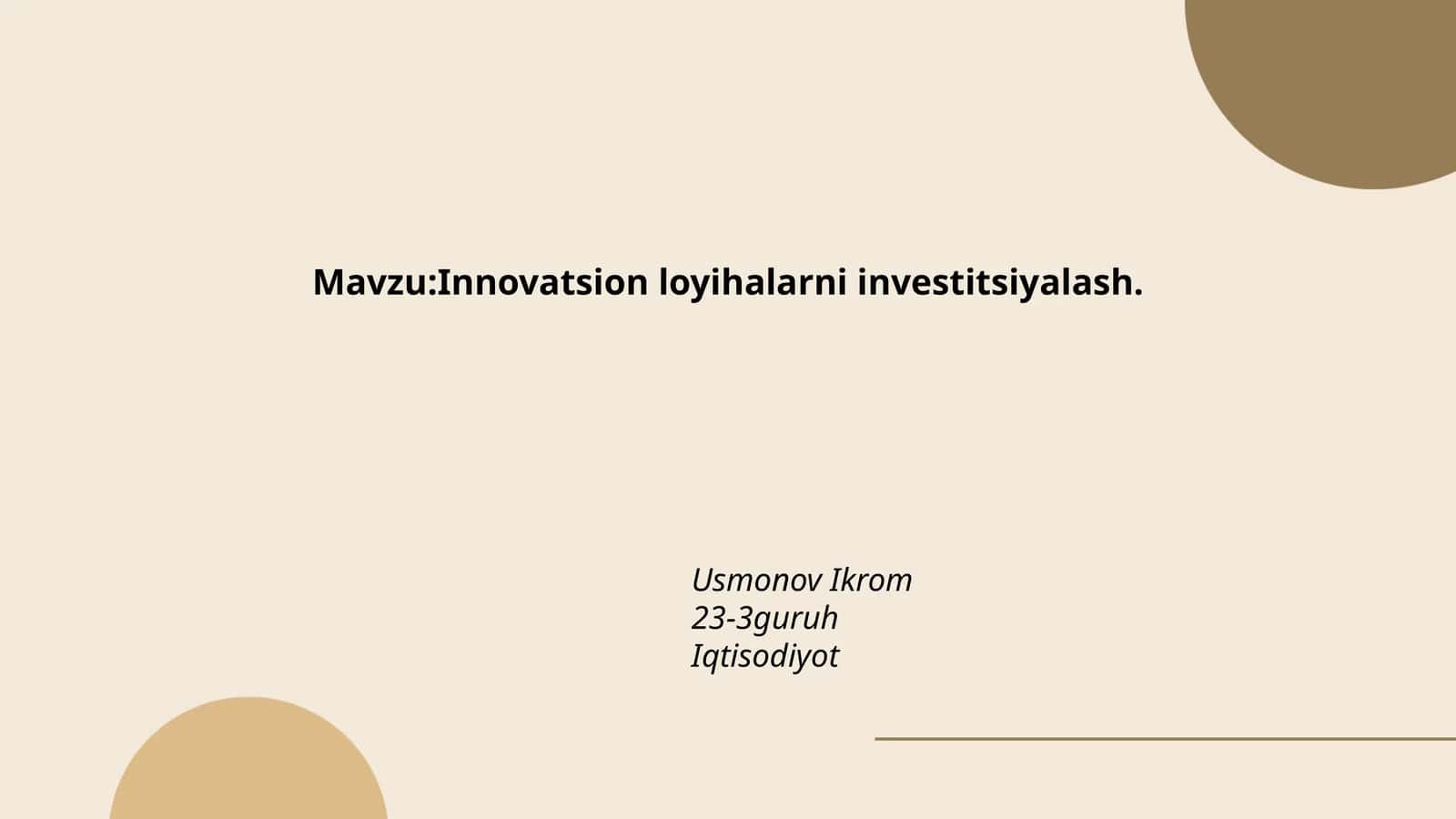 Innovatsion loyihalarni investitsiyalash