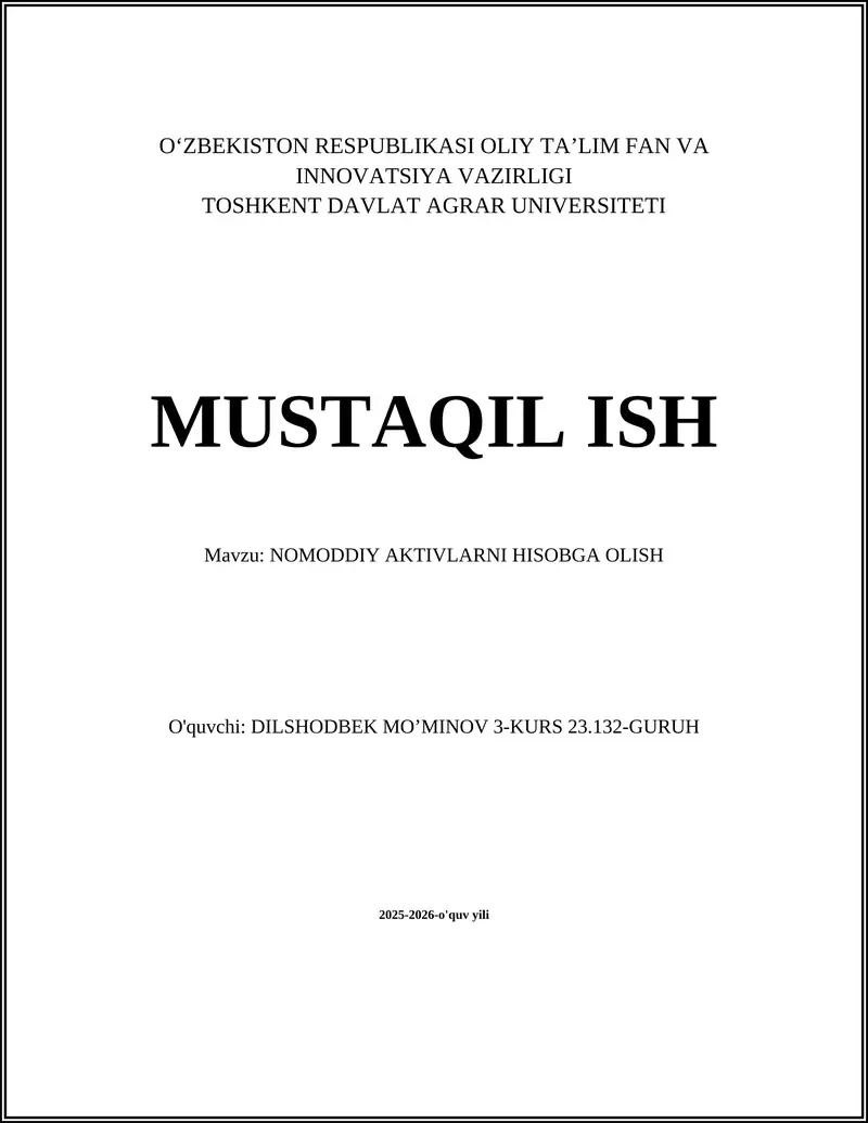 NOMODDIY AKTIVLARNI HISOBGA OLISH