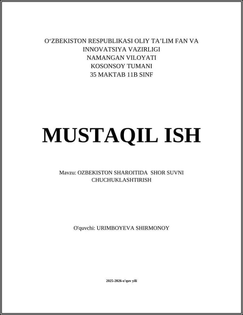Oʻzbekiston sharoitida shor suvni chuchuklashtirish