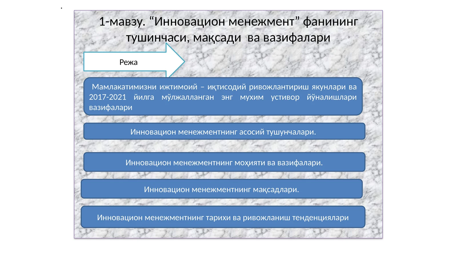 “Инновацион менежмент” фанининг тушинчаси, мақсади ва вазифалари
