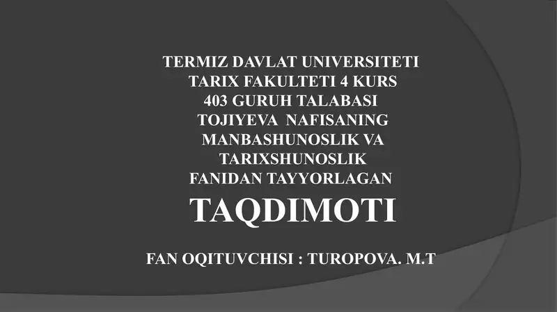 O'zbekiston tarixshunoslik fanining alohida soha sifatida rivojlanishi