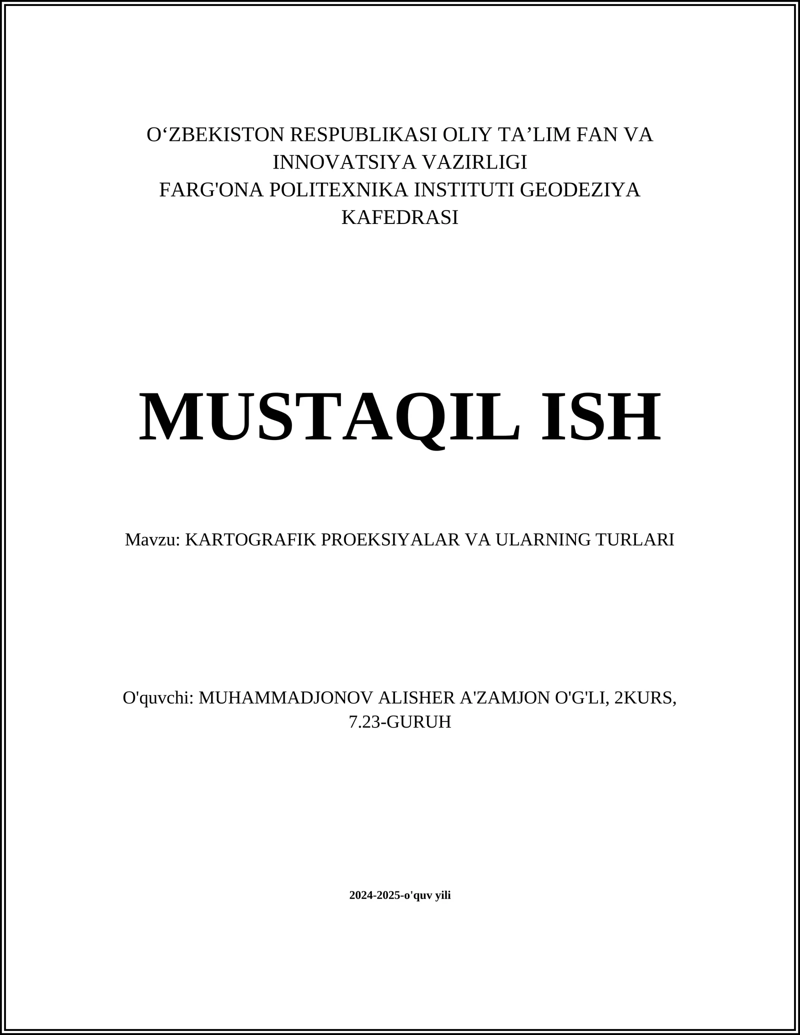 KARTOGRAFIK PROEKSIYALAR VA ULARNING TURLARI