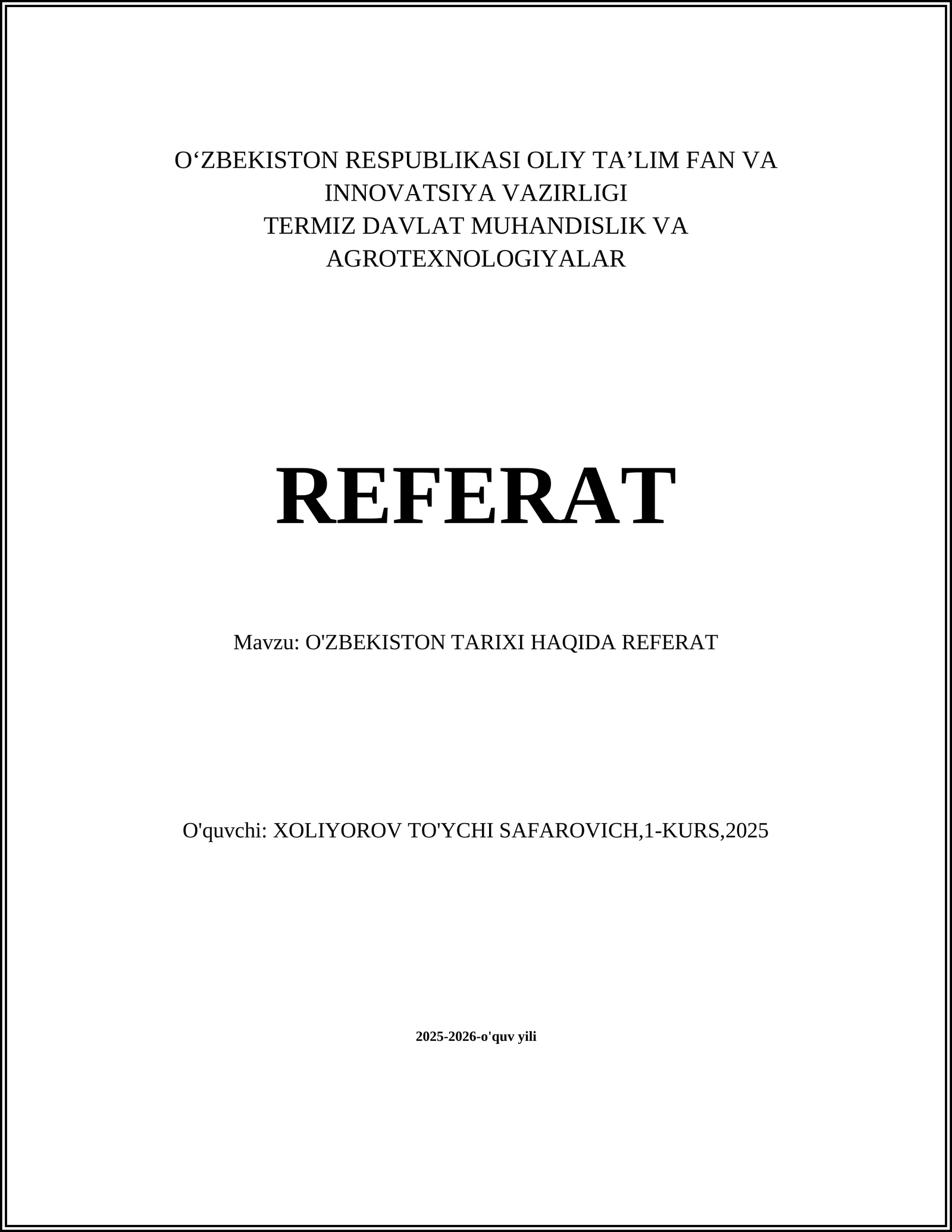 O'ZBEKISTON TARIXI HAQIDA REFERAT