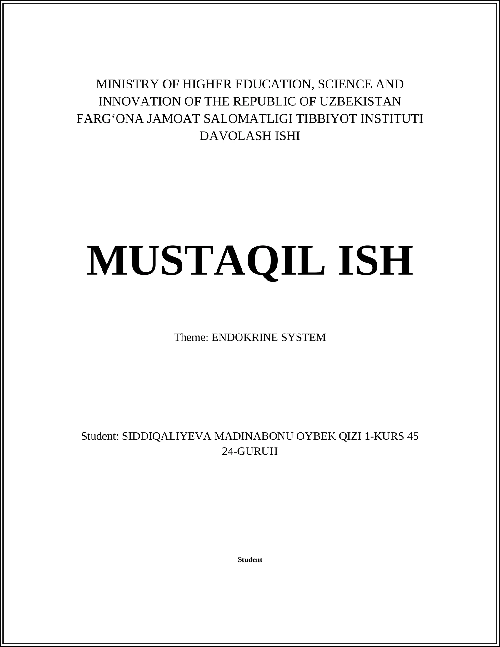 FARGʻONA JAMOAT SALOMATLIGI TIBBIYOT INSTITUTI DAVOLASH ISHI