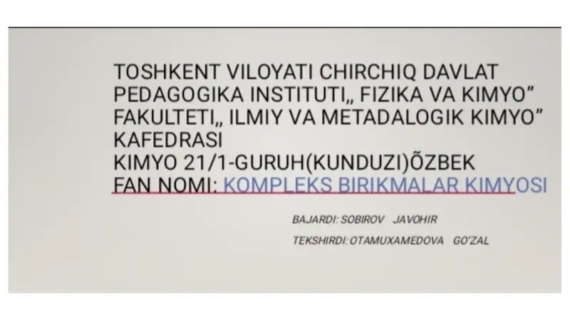"Kompleks birikmalar kimyosi"