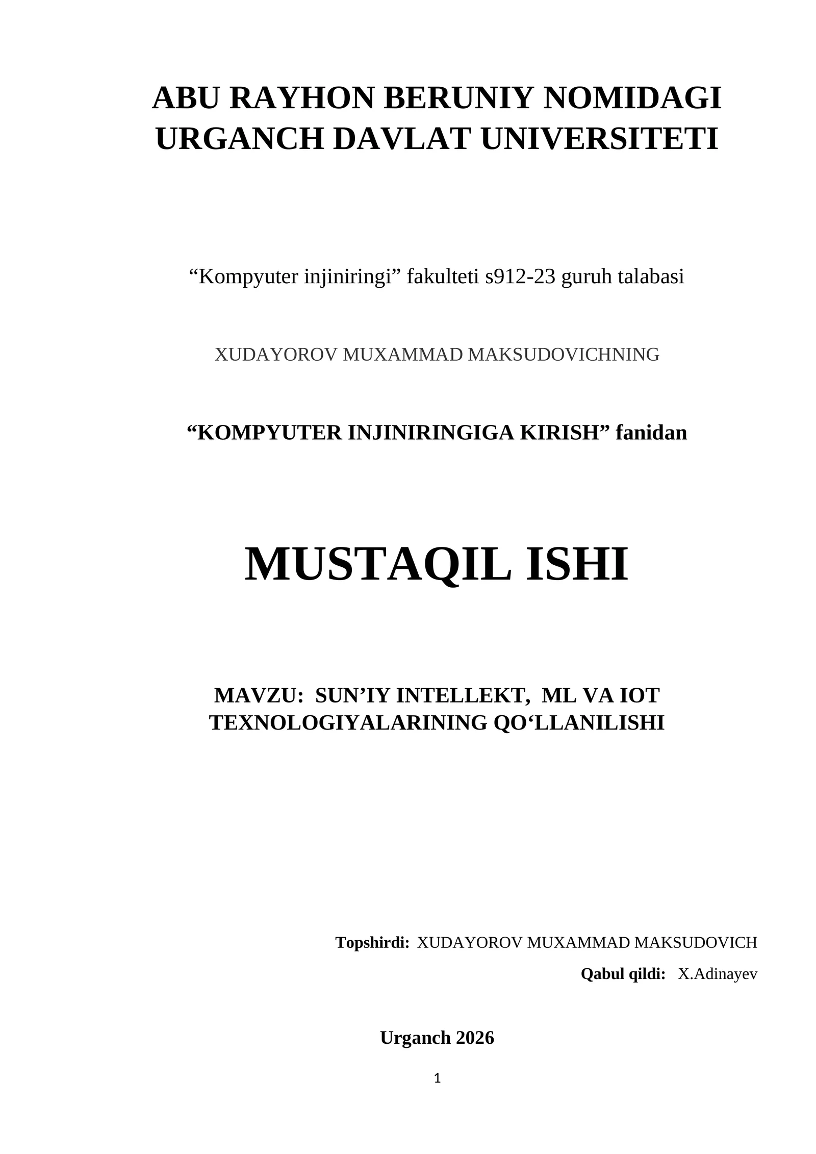 KOMPYUTER INJINIRINGIGA KIRISH