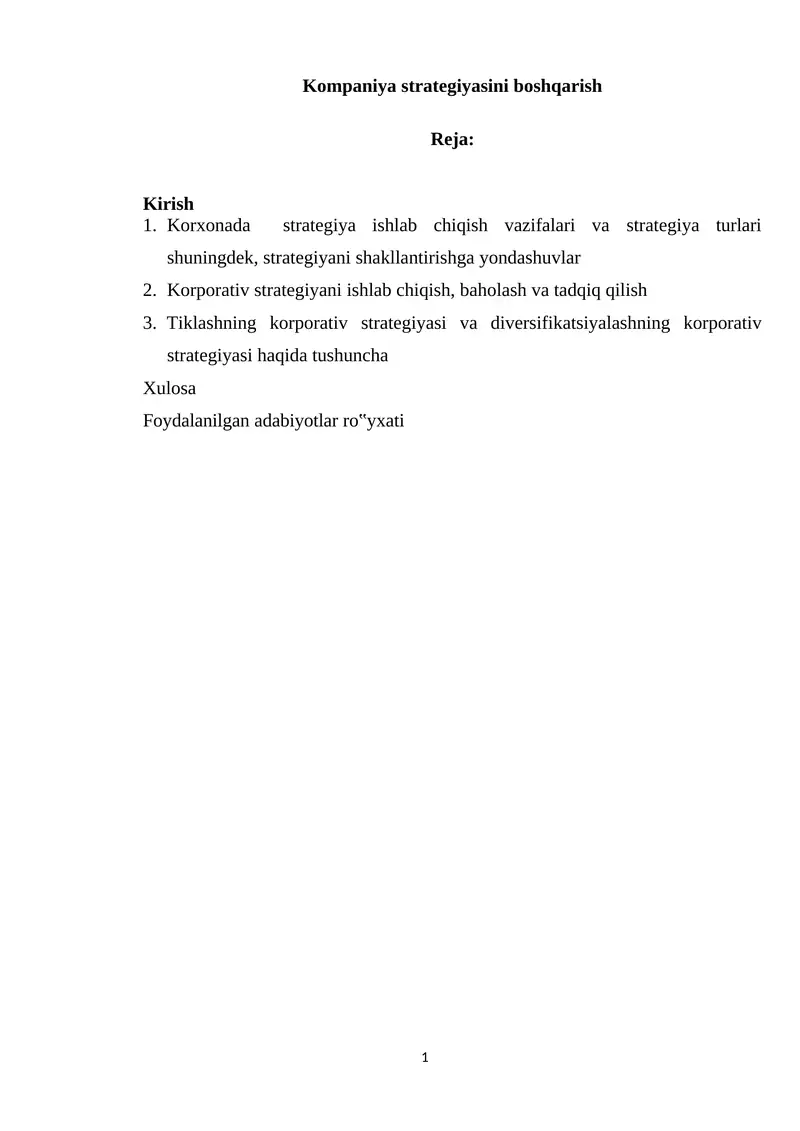 Kompaniya strategiyasini boshqarish
