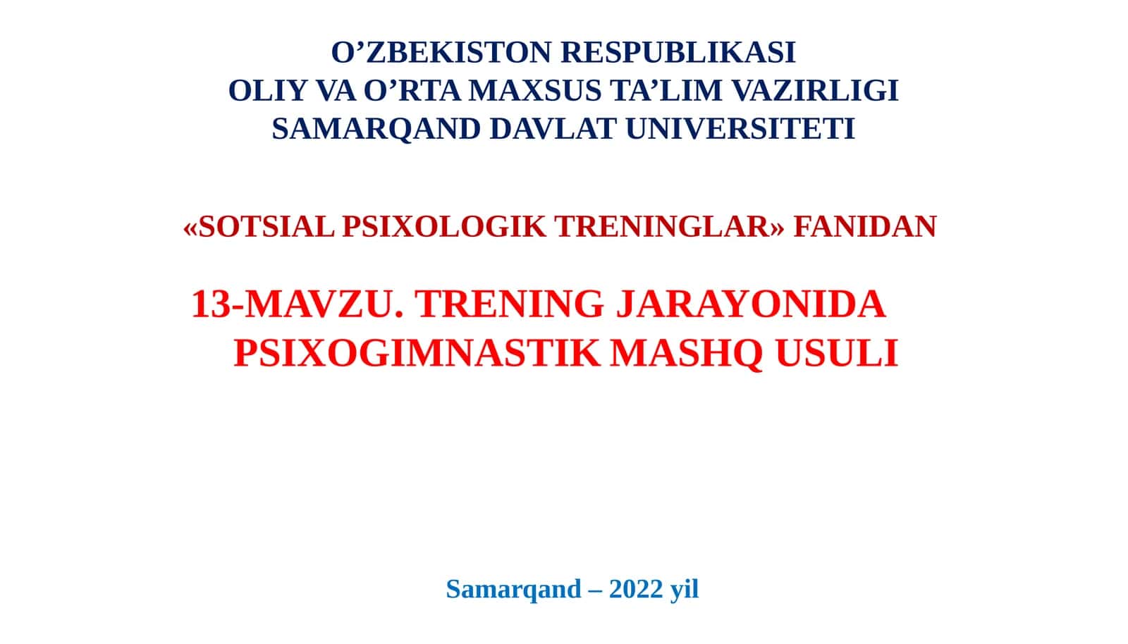 TRENINGJARAYONIDA PSIXOGIMNASTIK MASHQ USULI
