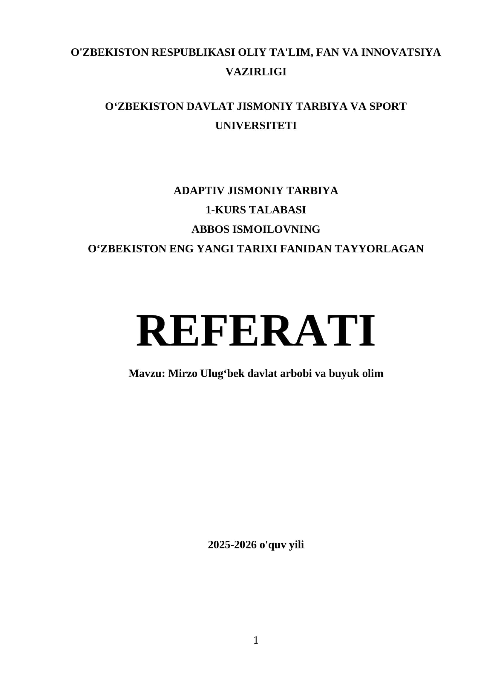 Mirzo Ulugʻbek davlat arbobi va buyuk olim referati