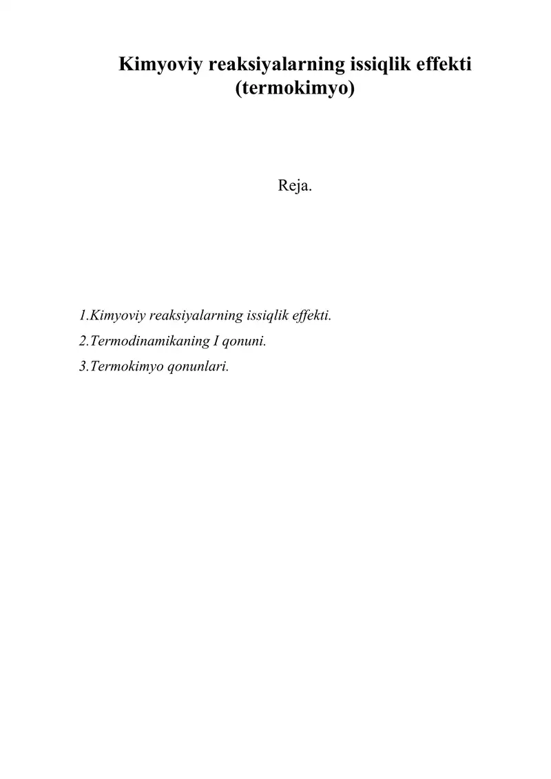 Kimyoviy reaksiyalarning issiqlik effekti