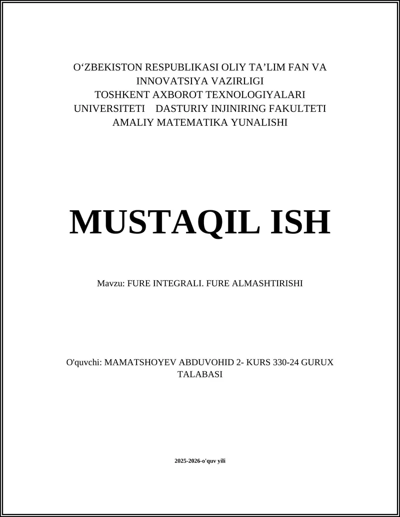 FURE INTEGRALI. FURE ALMASHTIRISHI