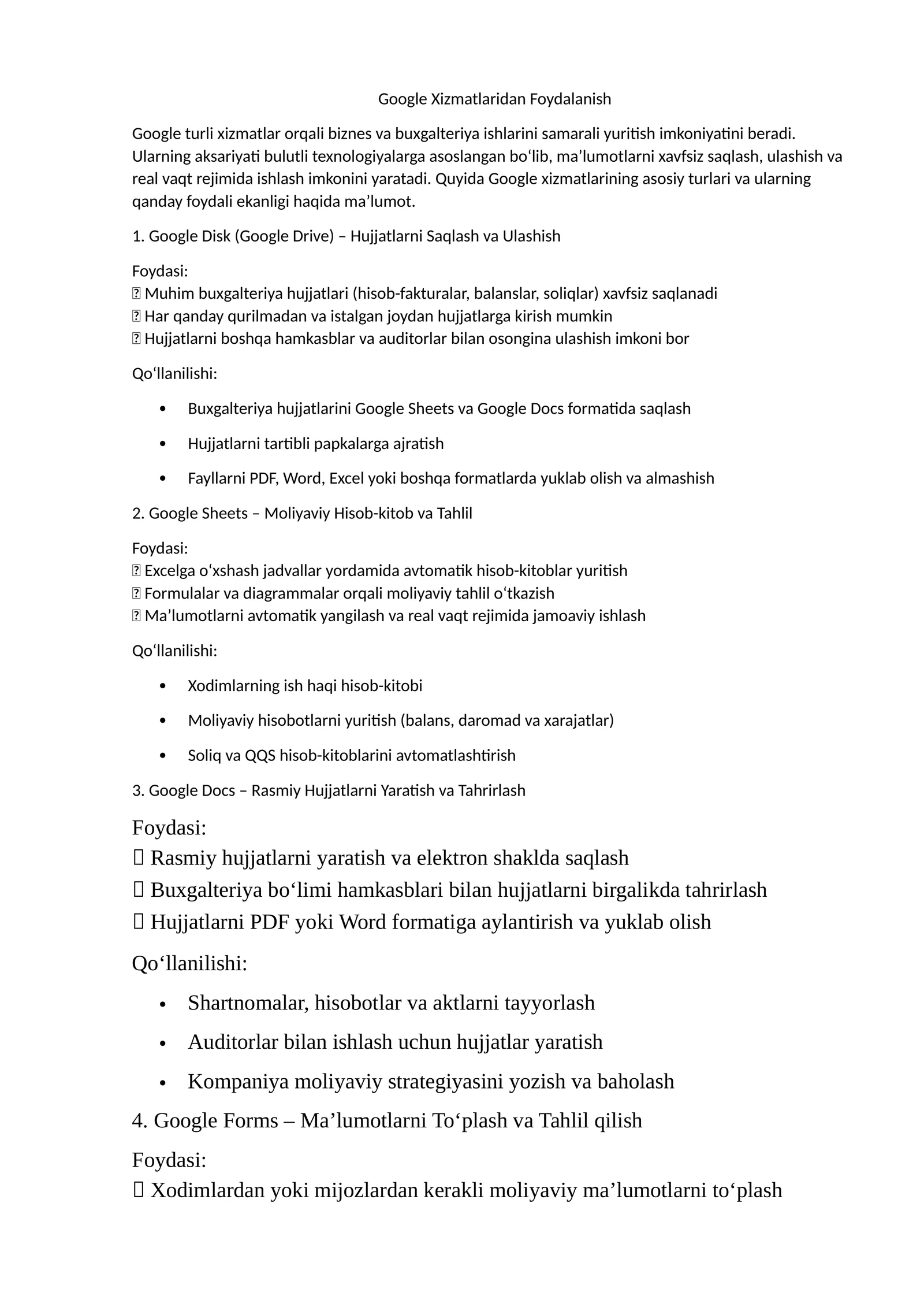 Google Xizmatlaridan Foydalanish