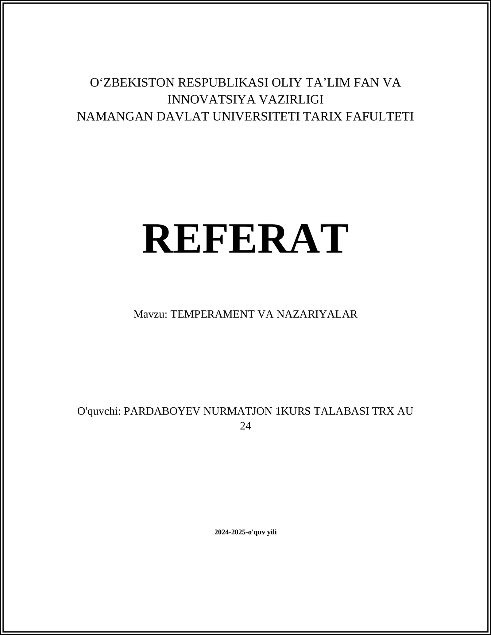 TEMPERAMENT VA NAZARIYALAR