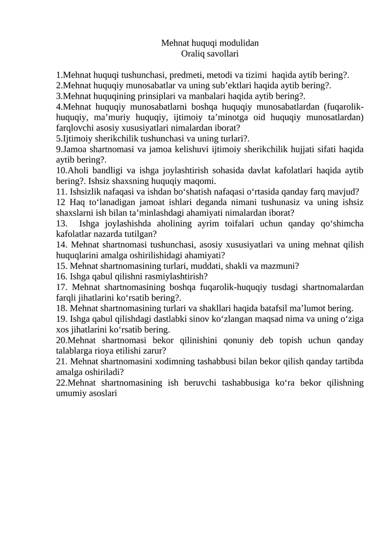 Mehnat huquqi modulidan