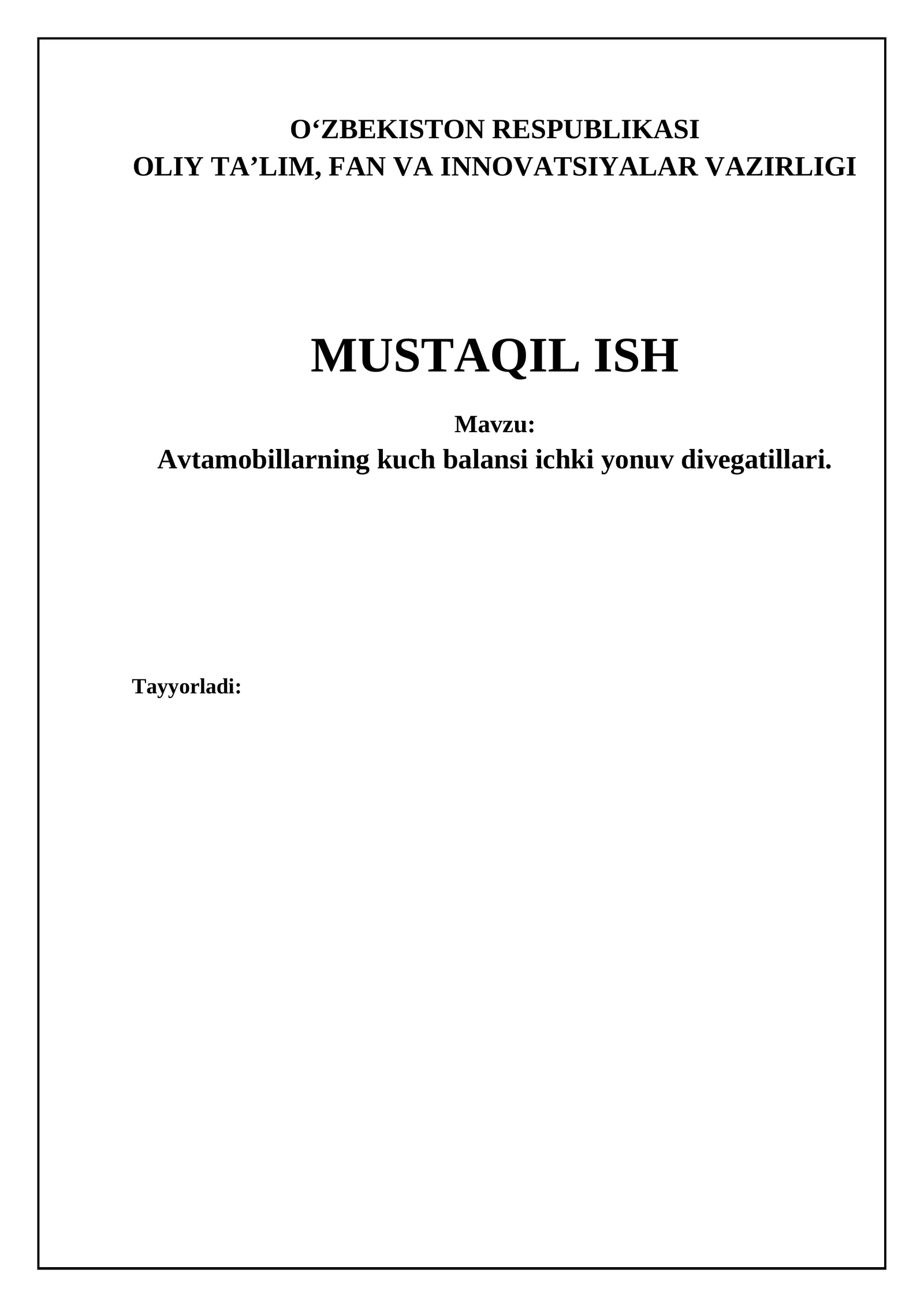 Avtomobil quvvat balansining asoslari