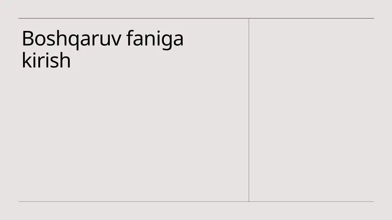 Boshqaruv faniga kirish